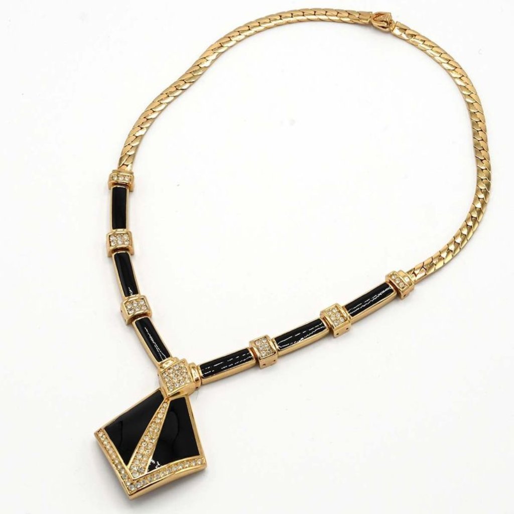Christian Dior Necklace Onyx Rhinestone Approx 61 G Gold Color Accessories 545$